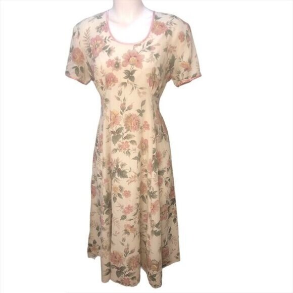 Vintage Braemar Petites Floral Scoop Neck Dress Bohemian Feminine - Picture 1 of 9